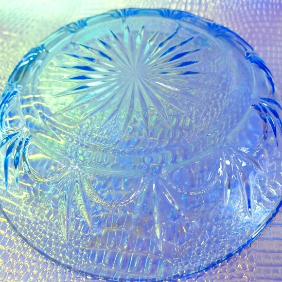 Vintage Avon Fostoria American Blue Starburst Small Dish 7" - Picture 3 of 6